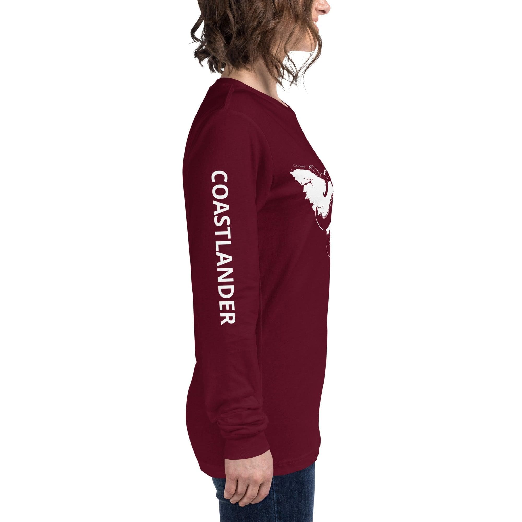 Design of Octopus Wrapped Around Vancouver Island - Unisex Long Sleeve Tee , the colour is