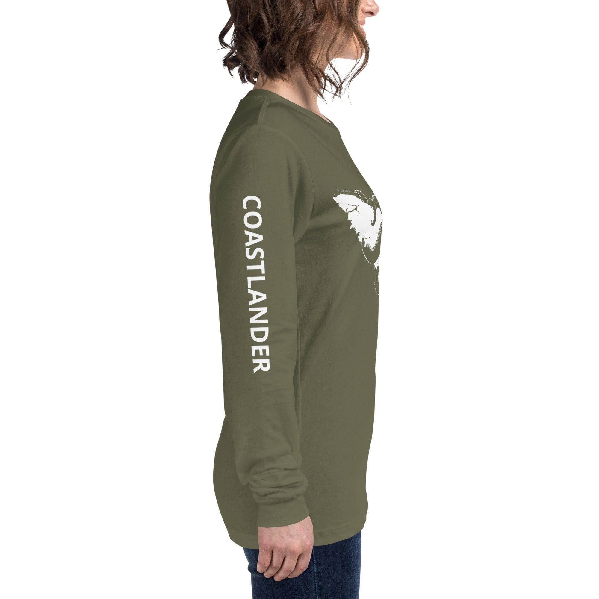 Design of Octopus Wrapped Around Vancouver Island - Unisex Long Sleeve Tee , the colour is