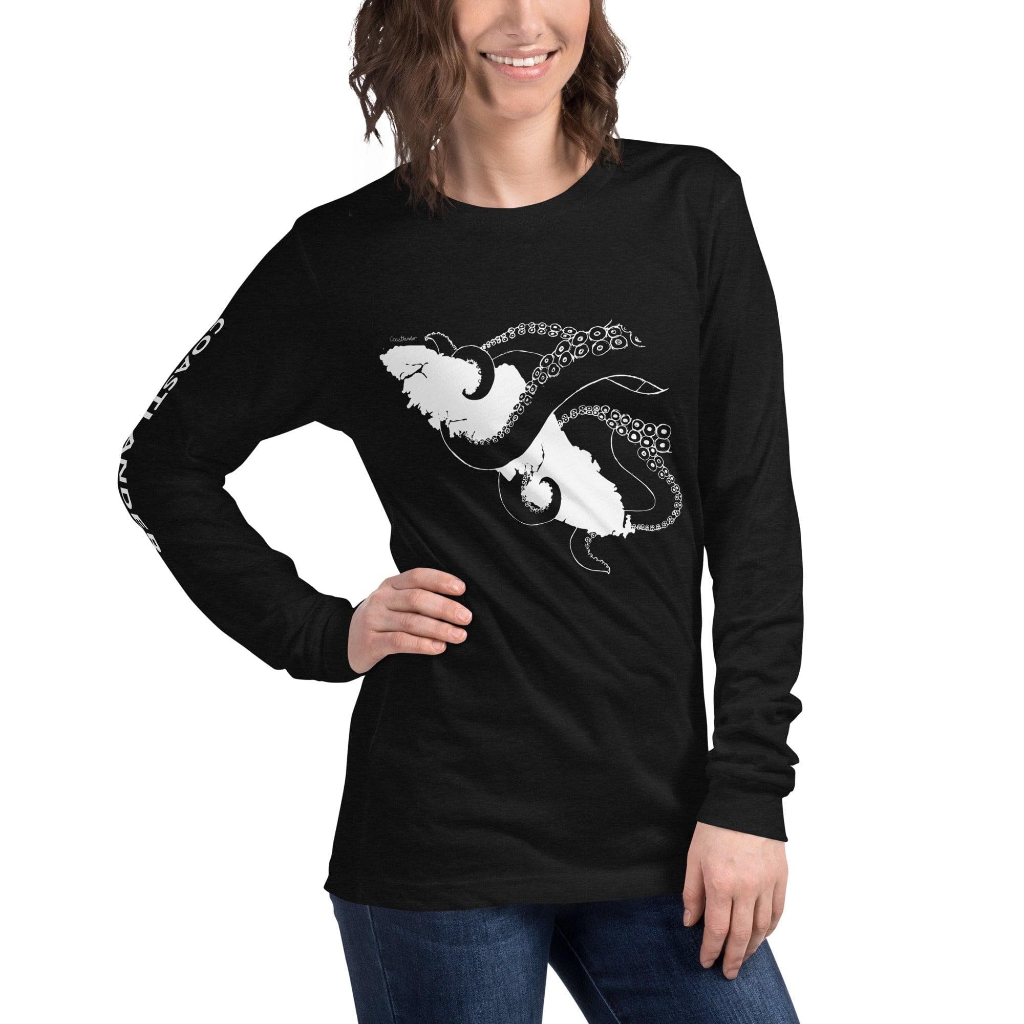 Design of Octopus Wrapped Around Vancouver Island - Unisex Long Sleeve Tee , the colour is