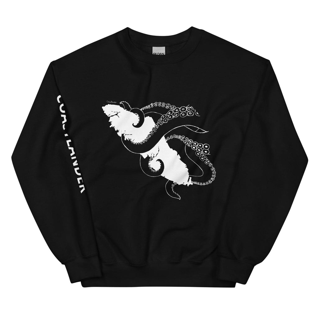 Design of Octopus Wrapped Around Vancouver Island - Unisex Sweatshirt , the colour is Black