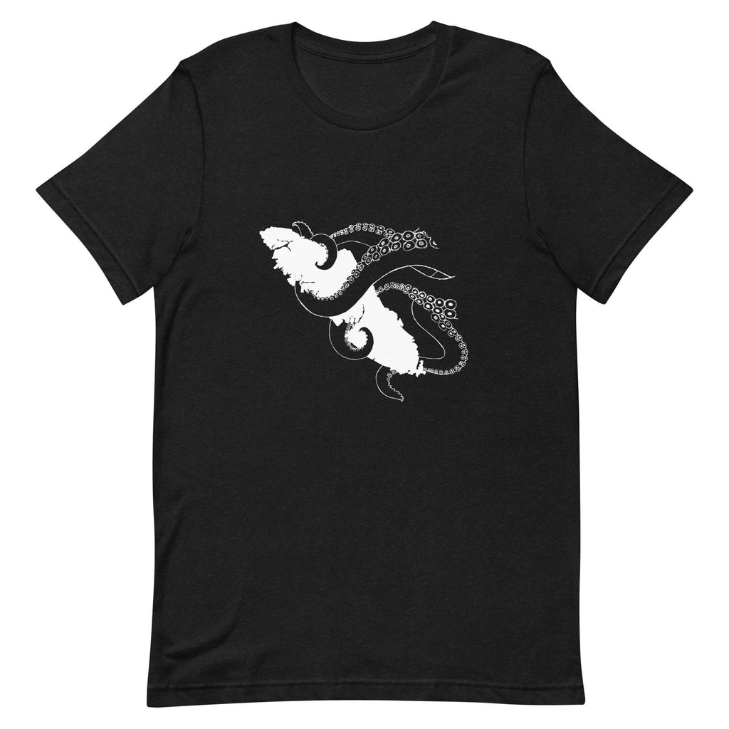 Design of Octopus Wrapped Around Vancouver Island - Unisex t-shirt , the colour is Black Heather