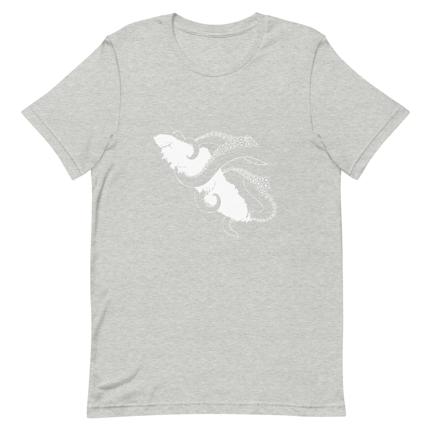 Design of Octopus Wrapped Around Vancouver Island - Unisex t-shirt , the colour is Athletic Heather