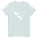 Design of Octopus Wrapped Around Vancouver Island - Unisex t-shirt , the colour is Heather Prism Ice Blue