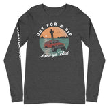 Design of Out for A Rip Are Ya Bud - Unisex Long Sleeve Tee , the colour is Dark Grey Heather