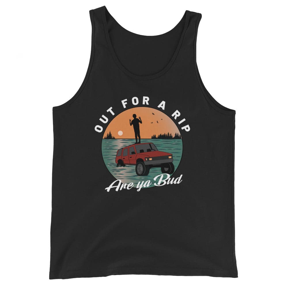 Design of Out For a Rip - Unisex Tank Top , the colour is Black