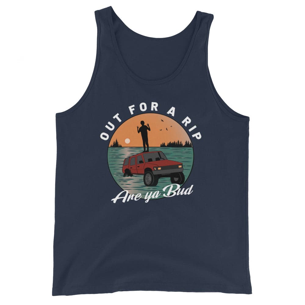 Design of Out For a Rip - Unisex Tank Top , the colour is Navy