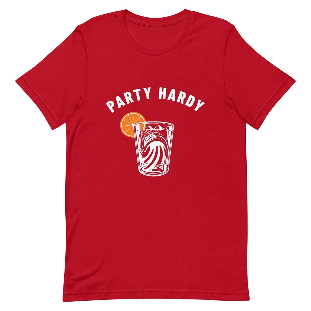 Design of Party Hardy Mountain Ocean Drink - Unisex t-shirt , the colour is Red