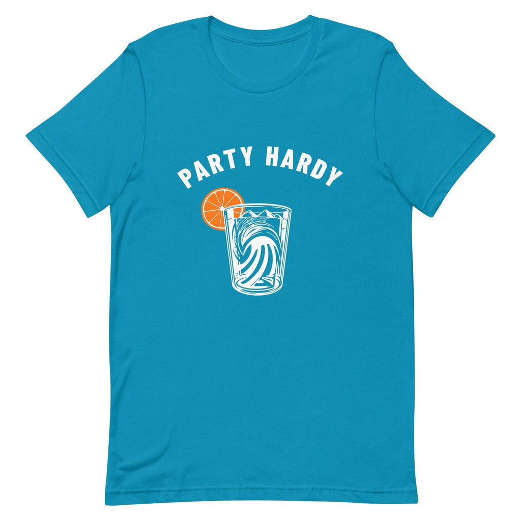 Design of Party Hardy Mountain Ocean Drink - Unisex t-shirt , the colour is Aqua