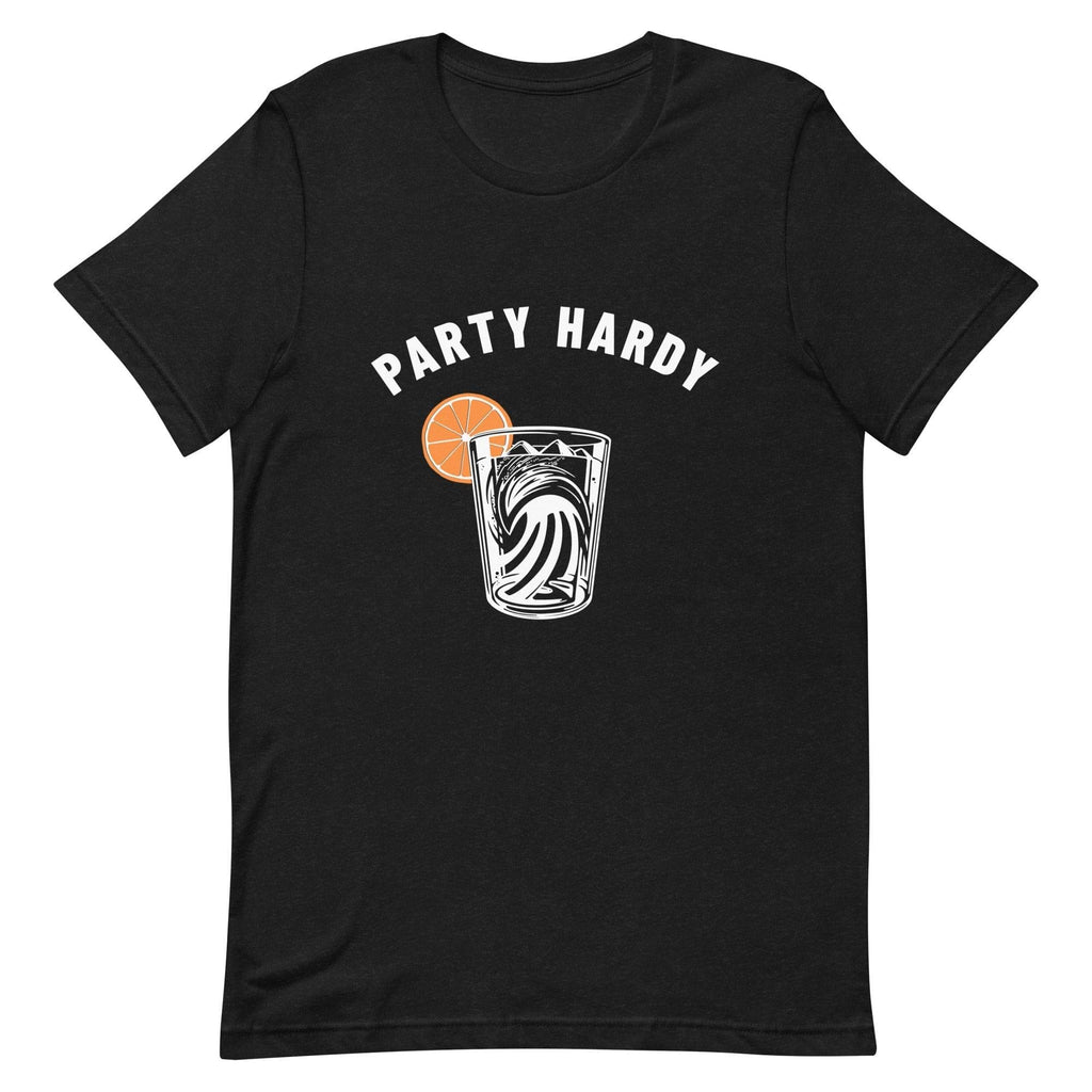 Design of Party Hardy Mountain Ocean Drink - Unisex t-shirt , the colour is Black Heather