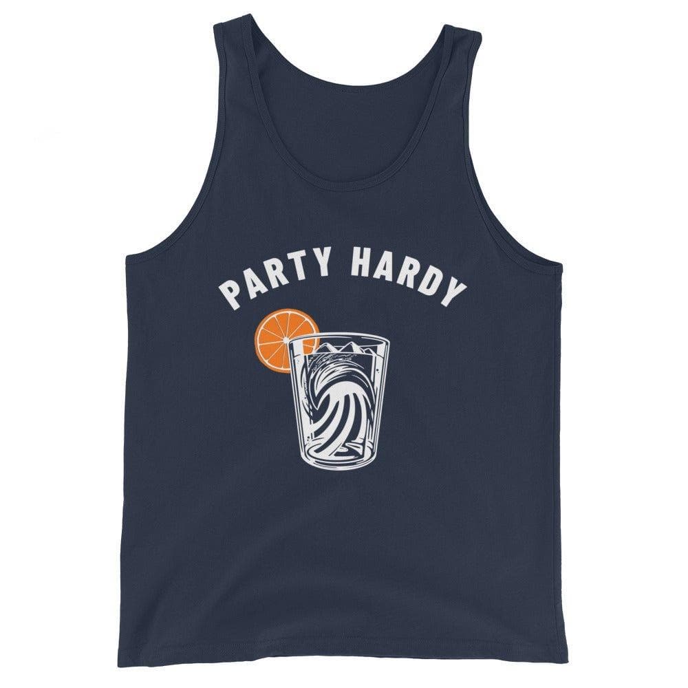 Design of Party Hardy Waves & Mountain in Glass - Unisex Tank Top , the colour is Navy