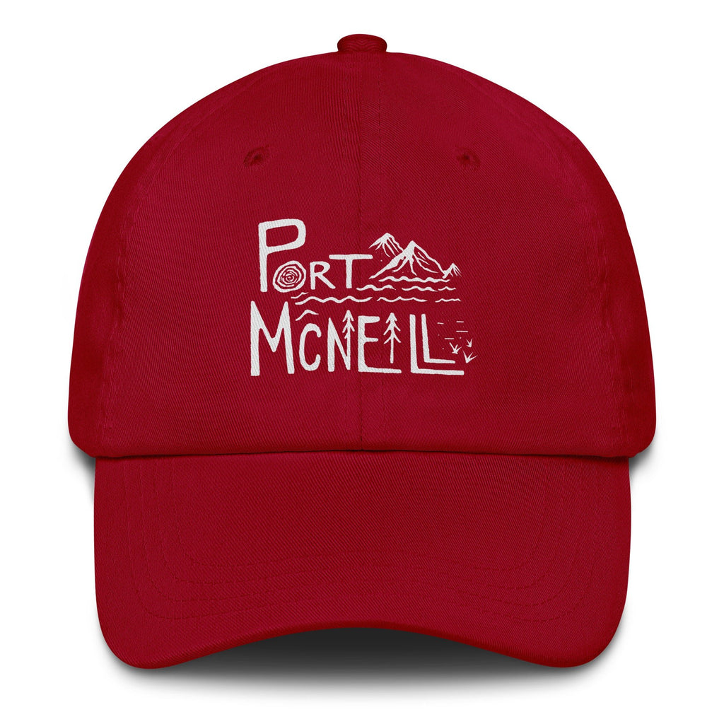 Design of Port McNaill - Dad hat , the colour is Cranberry