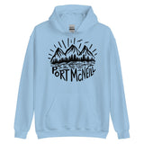 Design of Port McNeill - Black and White - Unisex Hoodie , the colour is Light Blue