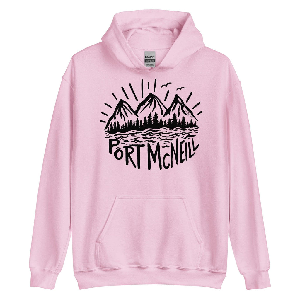 Design of Port McNeill - Black and White - Unisex Hoodie , the colour is Light Pink