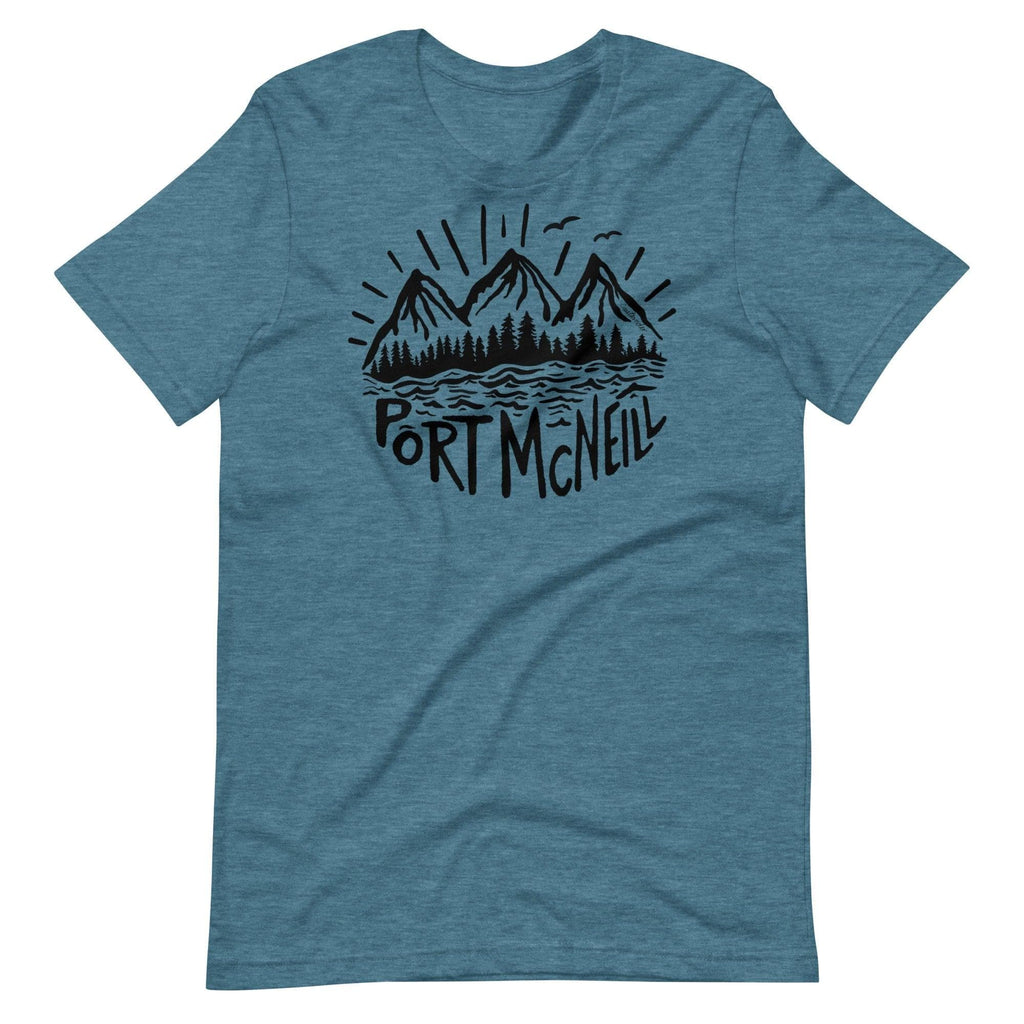 Design of Port McNeill - Black - Unisex t-shirt , the colour is Heather Deep Teal
