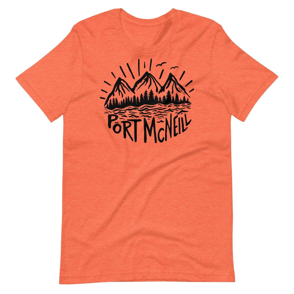 Design of Port McNeill - Black - Unisex t-shirt , the colour is Heather Orange
