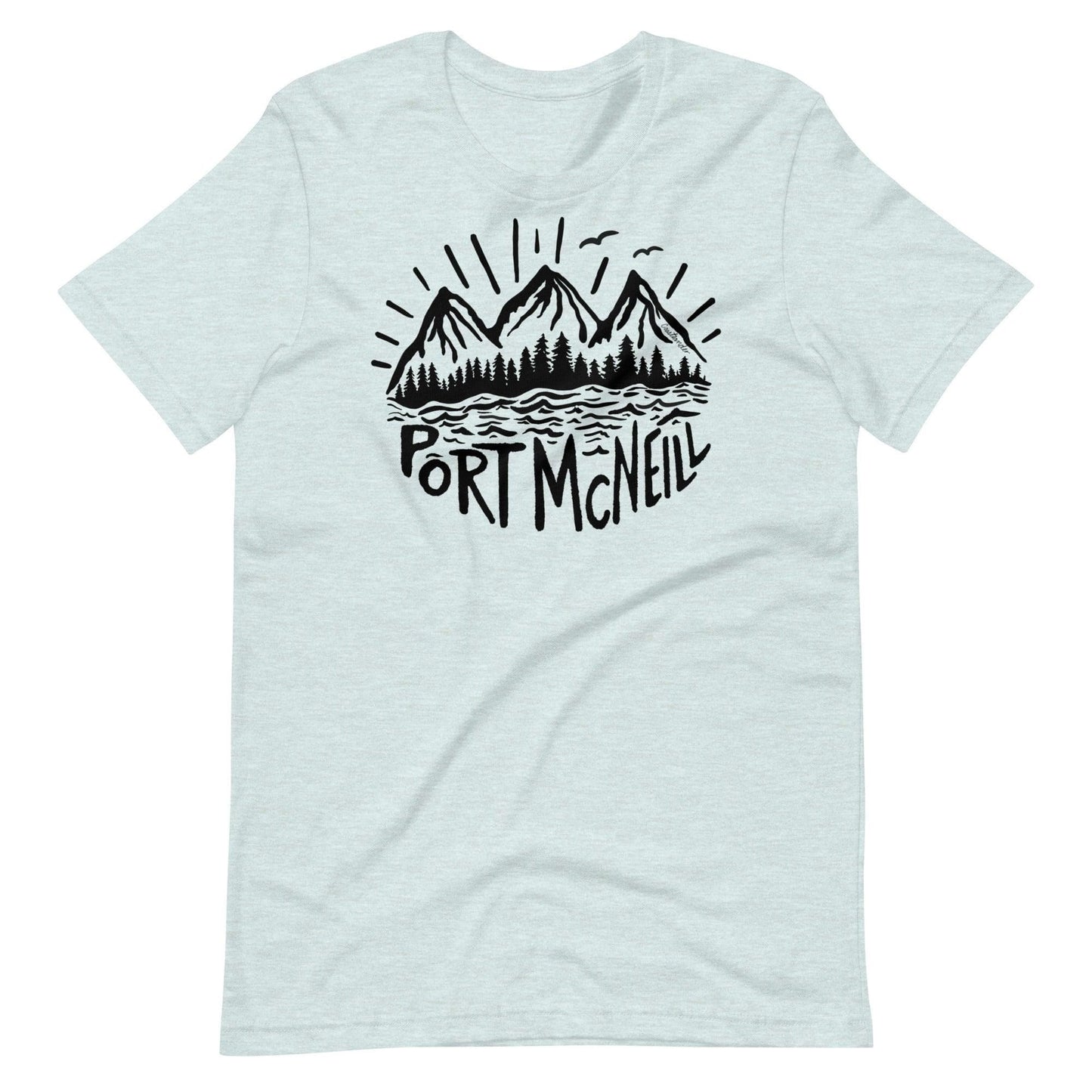 Design of Port McNeill - Black - Unisex t-shirt , the colour is Heather Prism Ice Blue