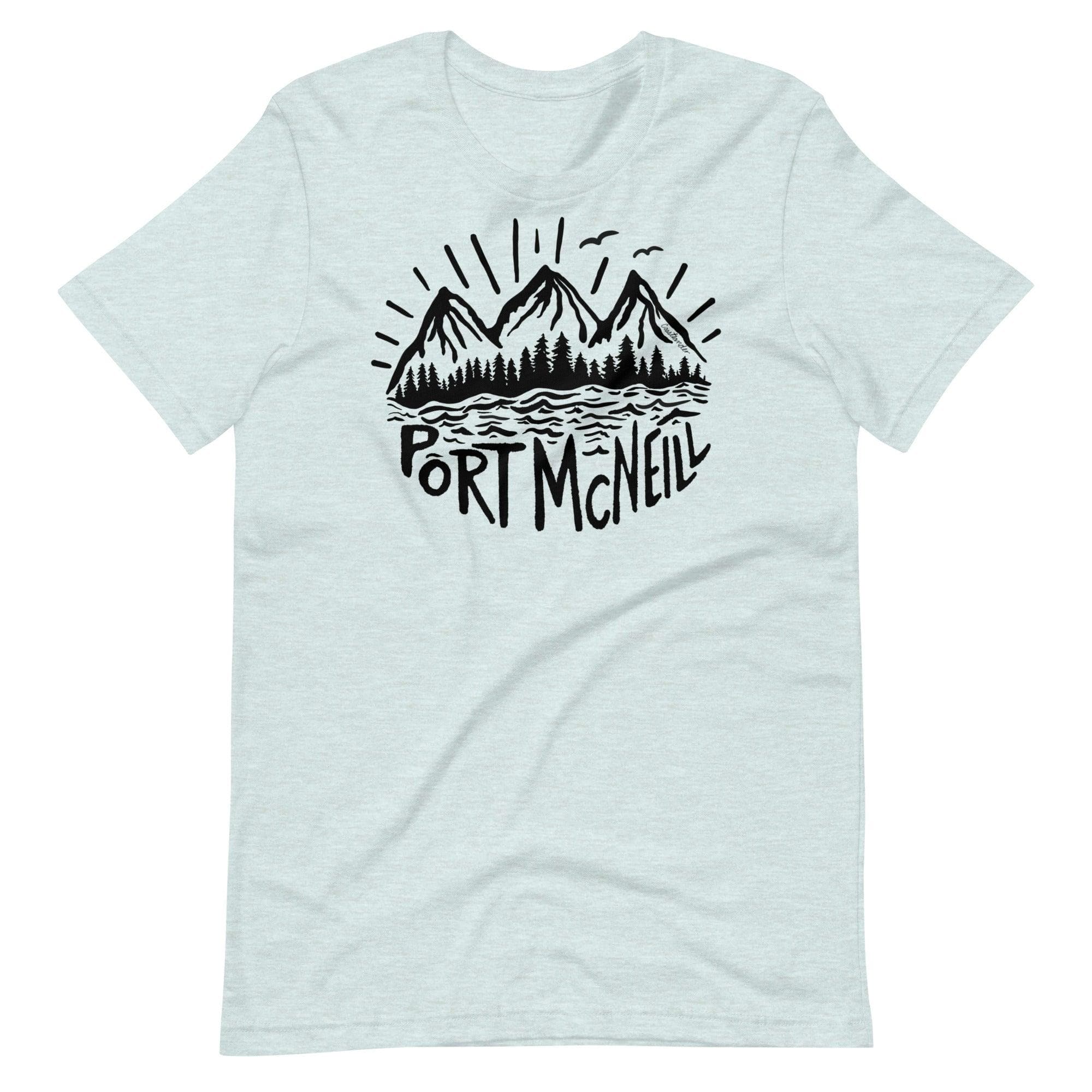 Design of Port McNeill - Black - Unisex t-shirt , the colour is Heather Prism Ice Blue