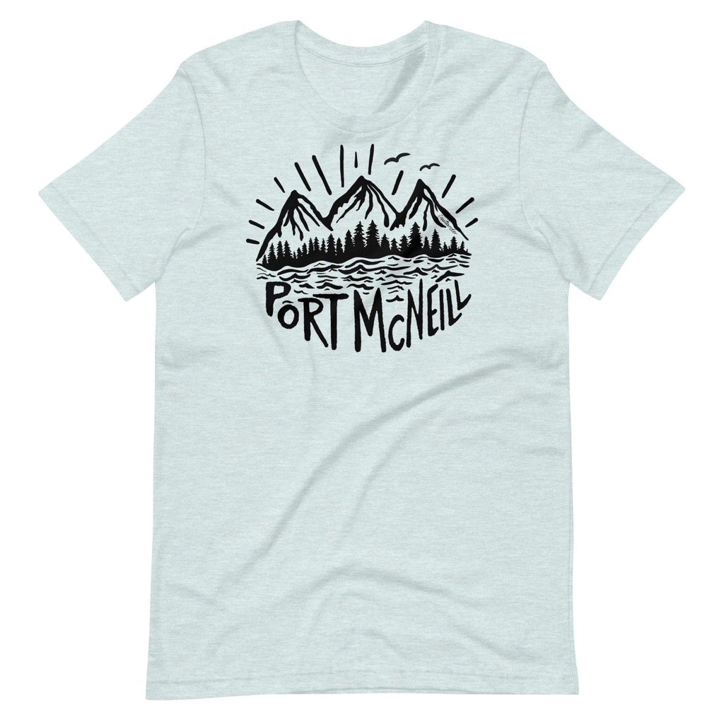 Design of Port McNeill - Black - Unisex t-shirt , the colour is Heather Prism Ice Blue