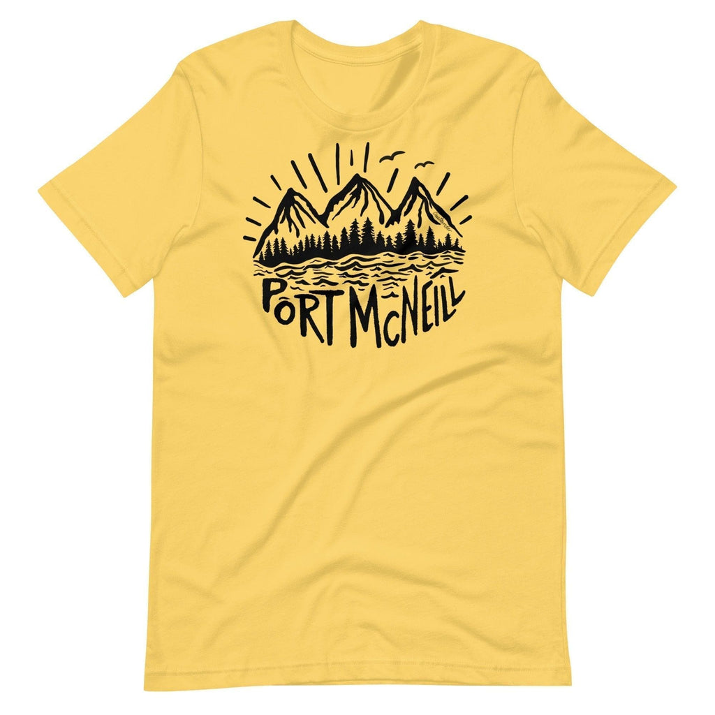 Design of Port McNeill - Black - Unisex t-shirt , the colour is Yellow