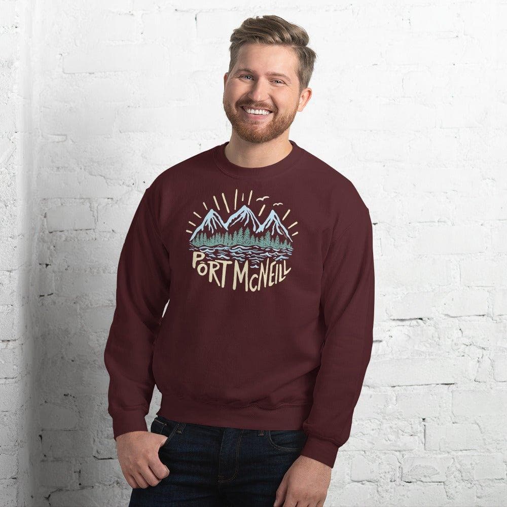 Design of Port McNeill - Colour - Unisex Sweatshirt , the colour is Maroon