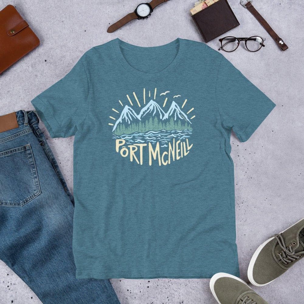Design of Port McNeill - Colour - Unisex t-shirt , the colour is Heather Deep Teal