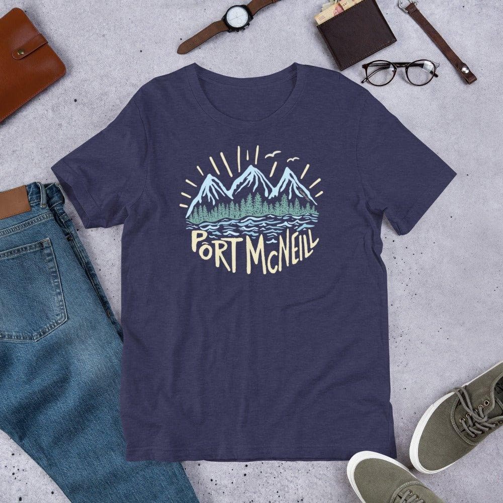 Design of Port McNeill - Colour - Unisex t-shirt , the colour is Heather Midnight Navy
