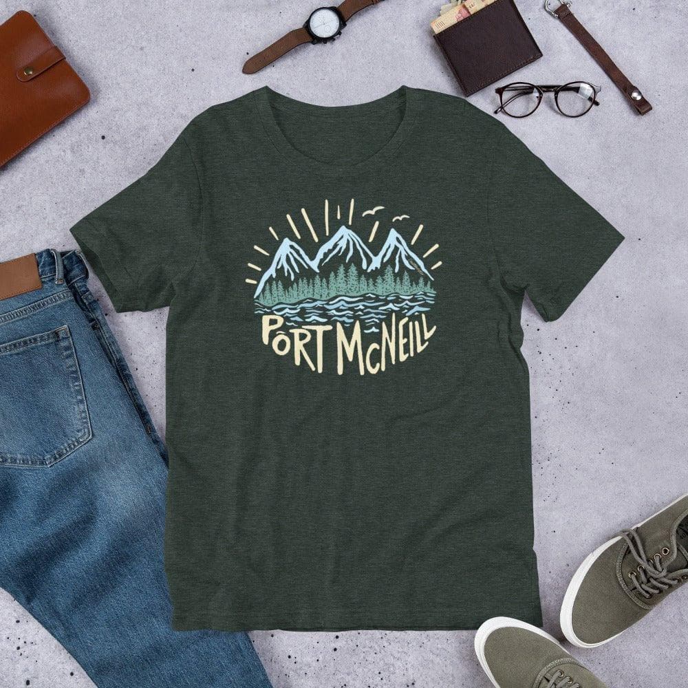 Design of Port McNeill - Colour - Unisex t-shirt , the colour is Heather Forest