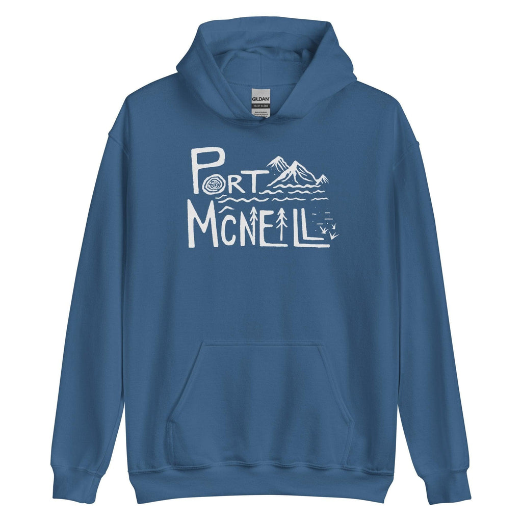 Design of Port Mcneill - Unisex Hoodie , the colour is Indigo Blue