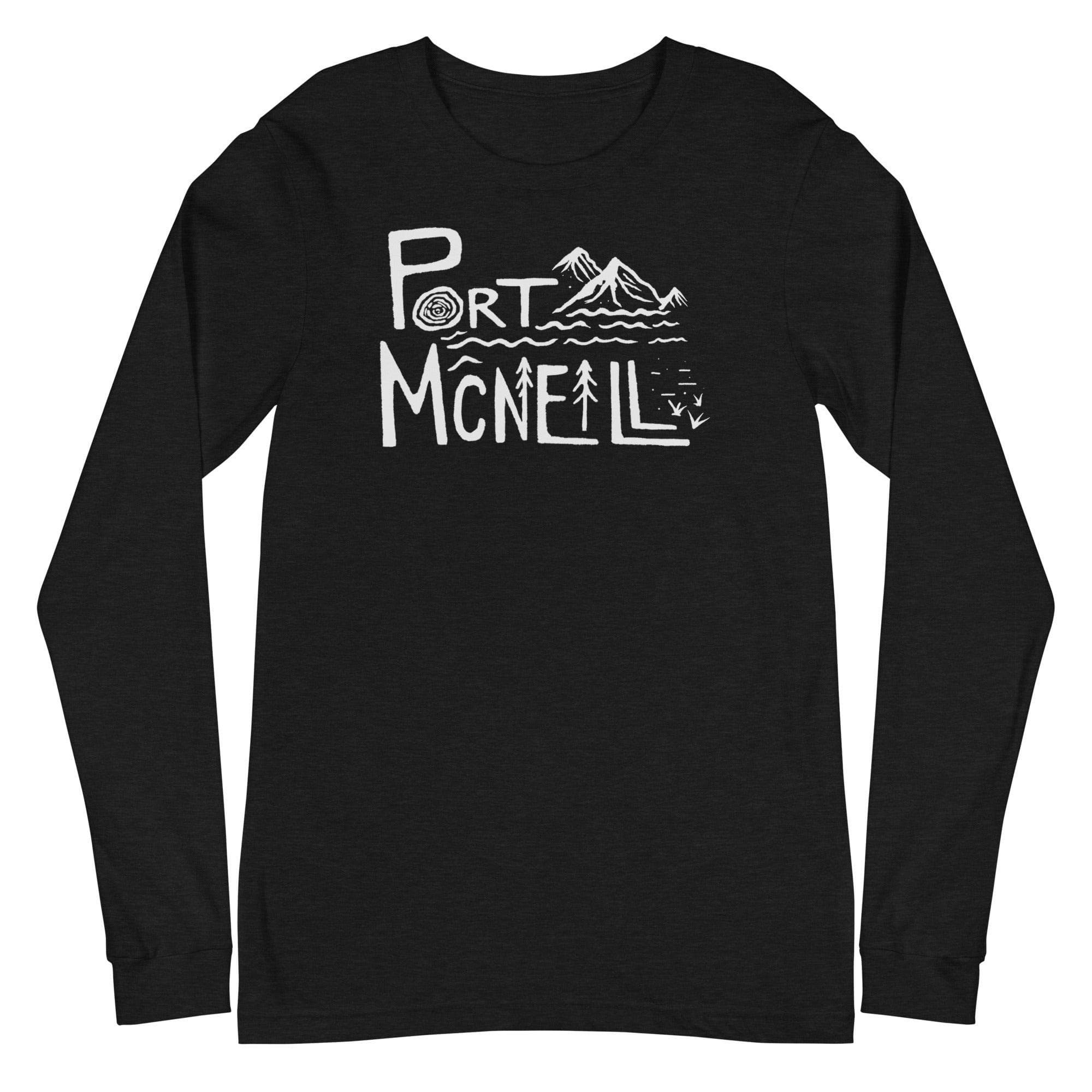 Design of Port Mcneill - Unisex Long Sleeve Tee , the colour is Black Heather