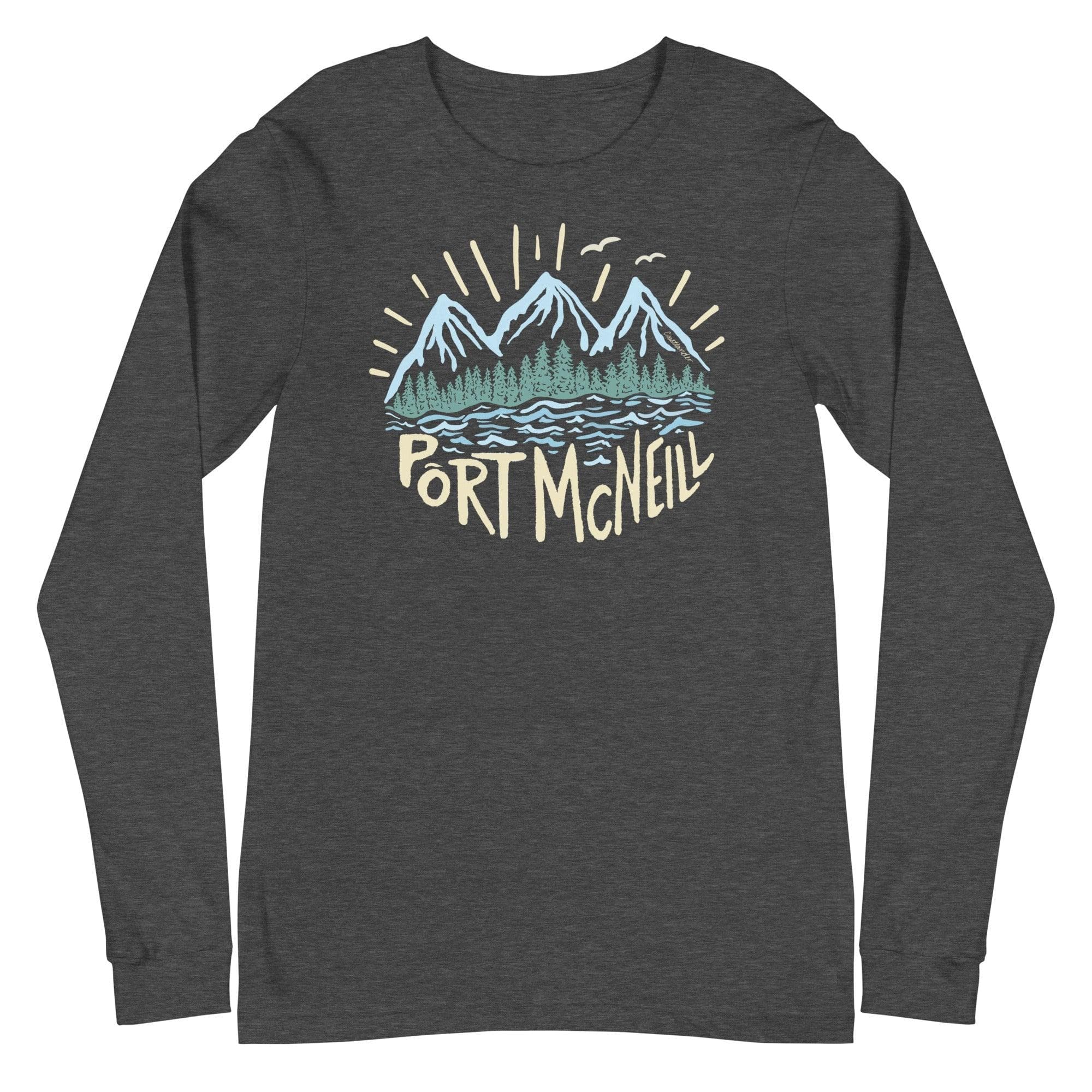 Design of Port McNeill - Unisex Long Sleeve Tee , the colour is Dark Grey Heather