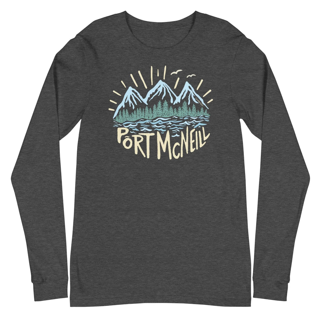 Design of Port McNeill - Unisex Long Sleeve Tee , the colour is Dark Grey Heather