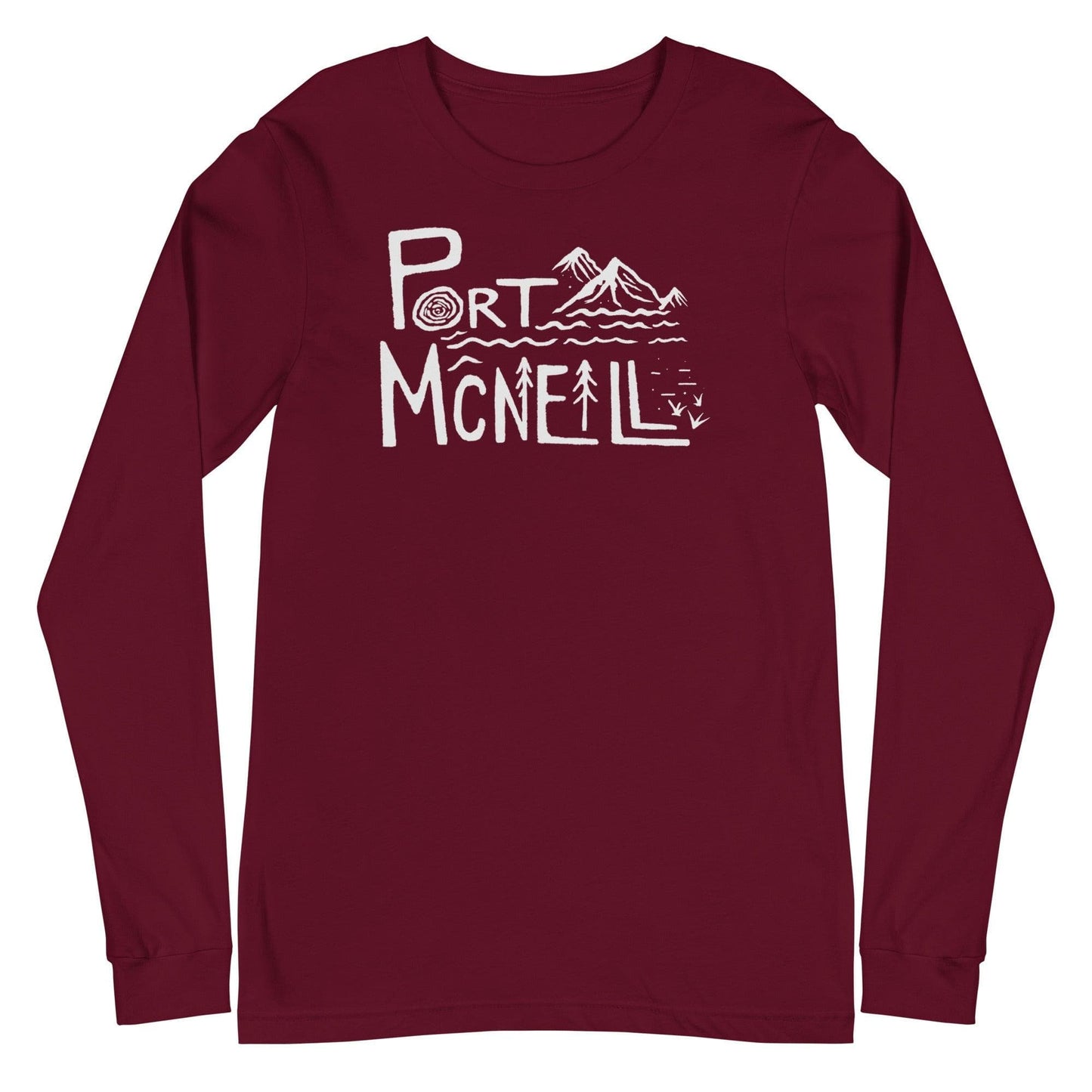 Design of Port Mcneill - Unisex Long Sleeve Tee , the colour is Maroon
