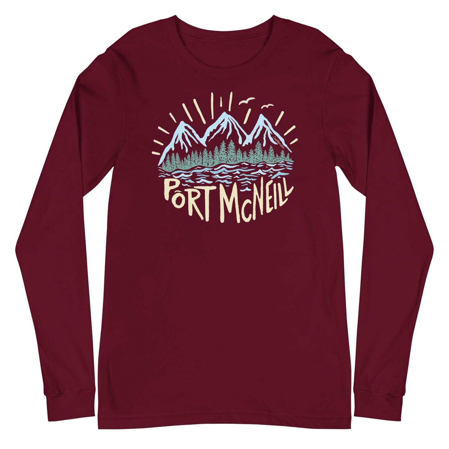 Design of Port McNeill - Unisex Long Sleeve Tee , the colour is Maroon
