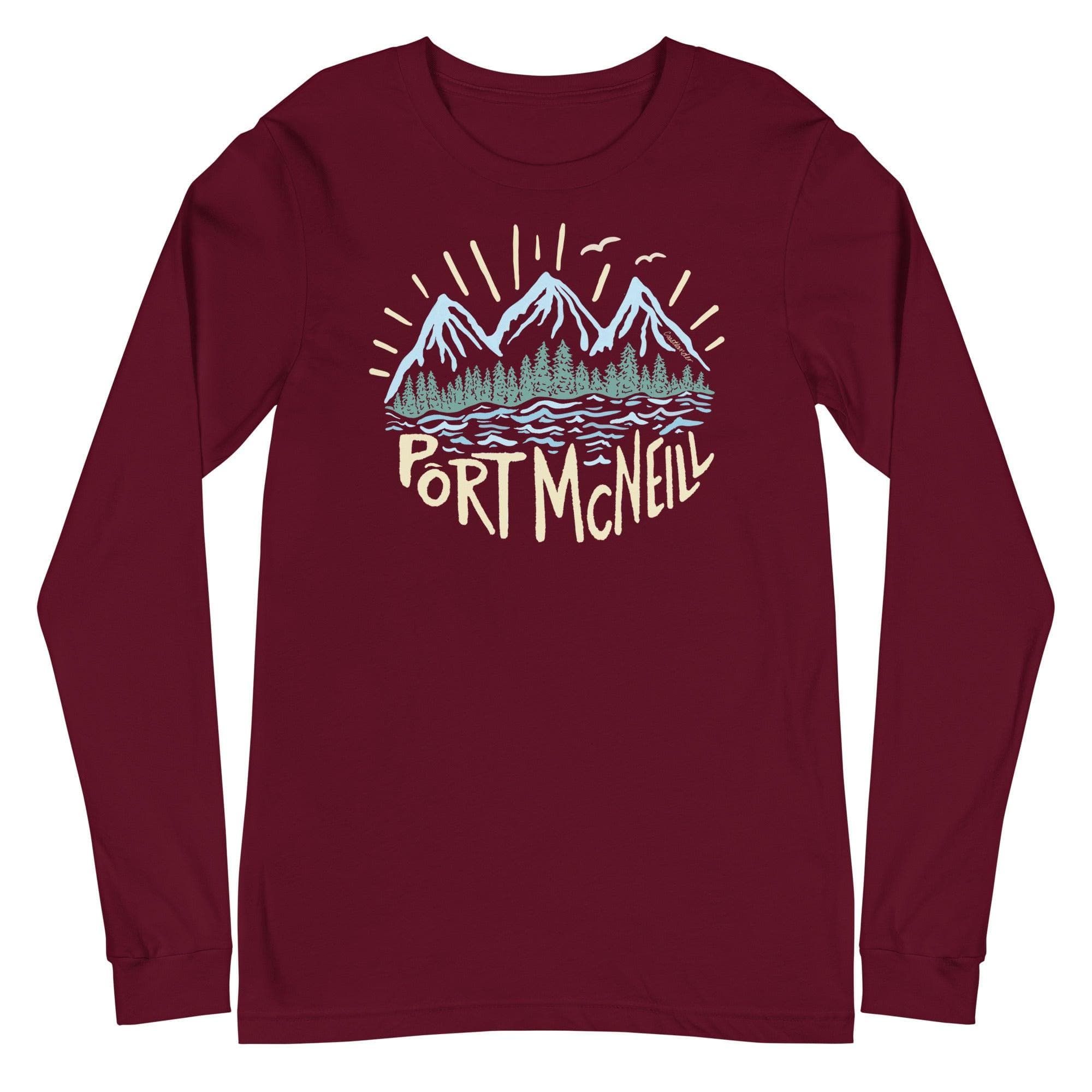 Design of Port McNeill - Unisex Long Sleeve Tee , the colour is Maroon
