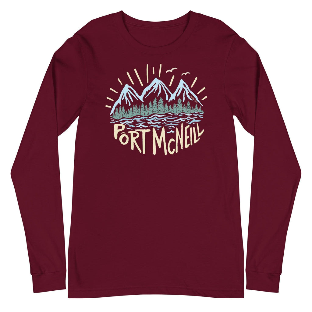 Design of Port McNeill - Unisex Long Sleeve Tee , the colour is Maroon