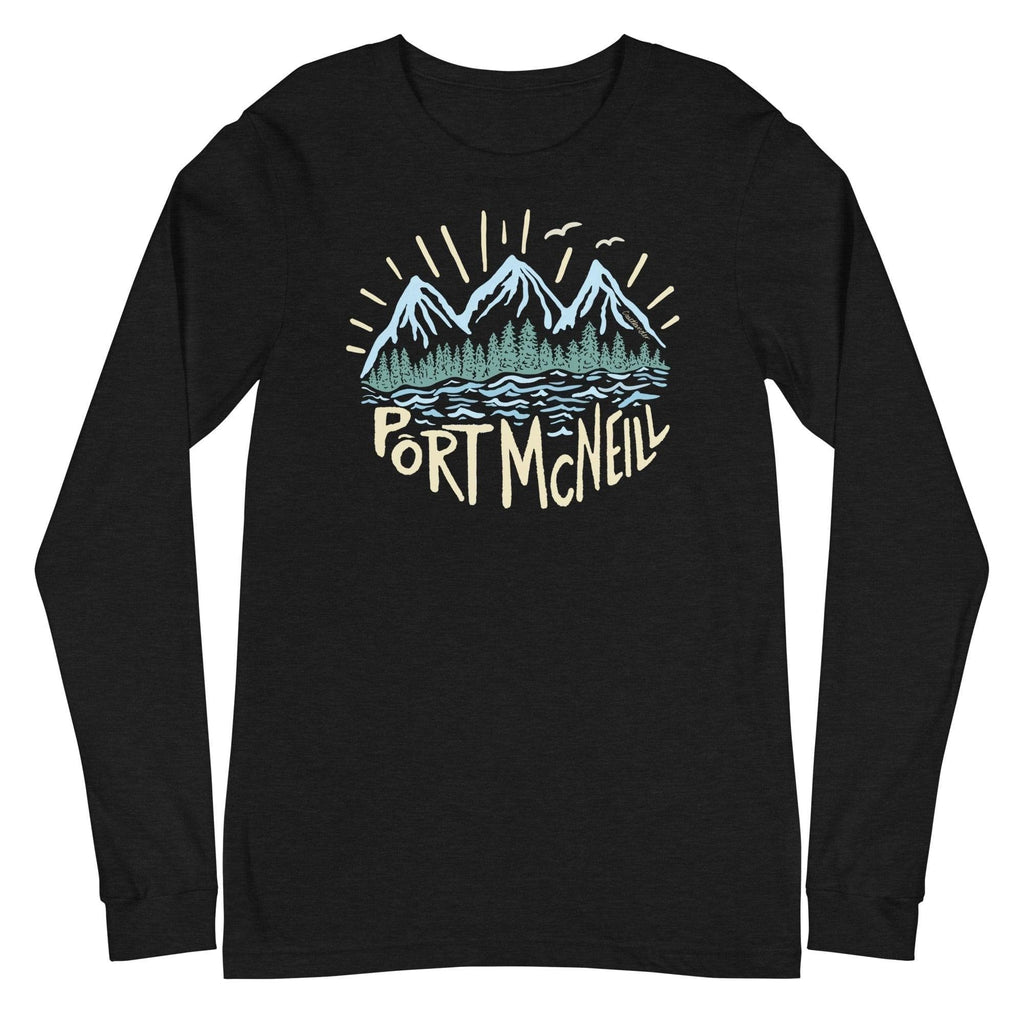 Design of Port McNeill - Unisex Long Sleeve Tee , the colour is Black Heather