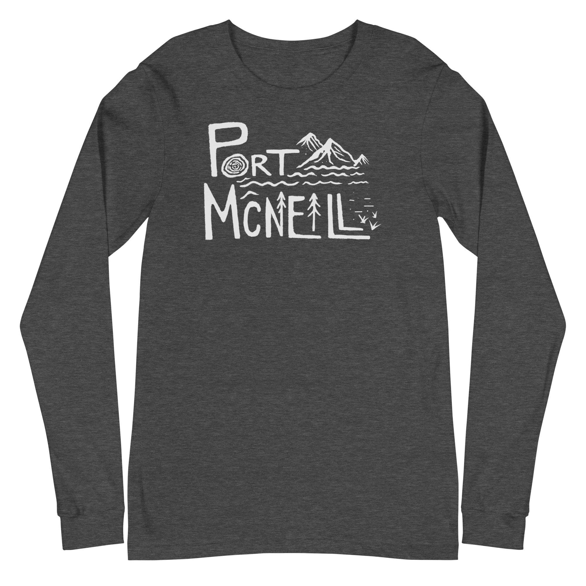 Design of Port Mcneill - Unisex Long Sleeve Tee , the colour is Dark Grey Heather