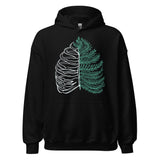 Design of Rib Cage - Fern - Plant - Unisex Hoodie , the colour is Black