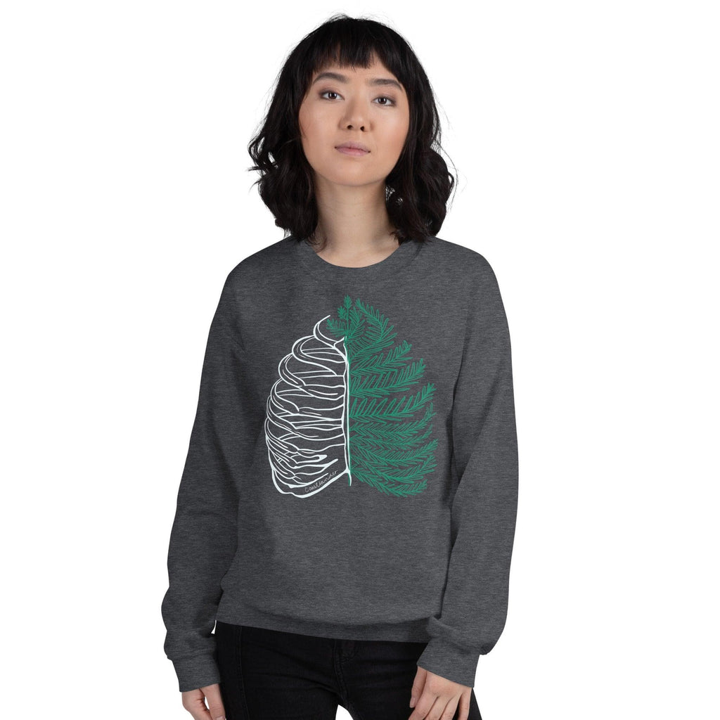 Design of Rib Cage - Fern - Plant -Unisex Sweatshirt , the colour is Dark Heather