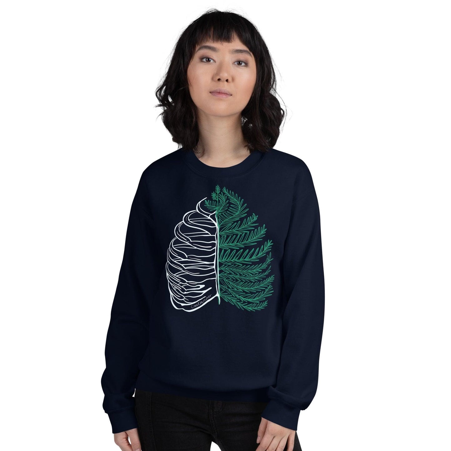 Design of Rib Cage - Fern - Plant -Unisex Sweatshirt , the colour is Navy