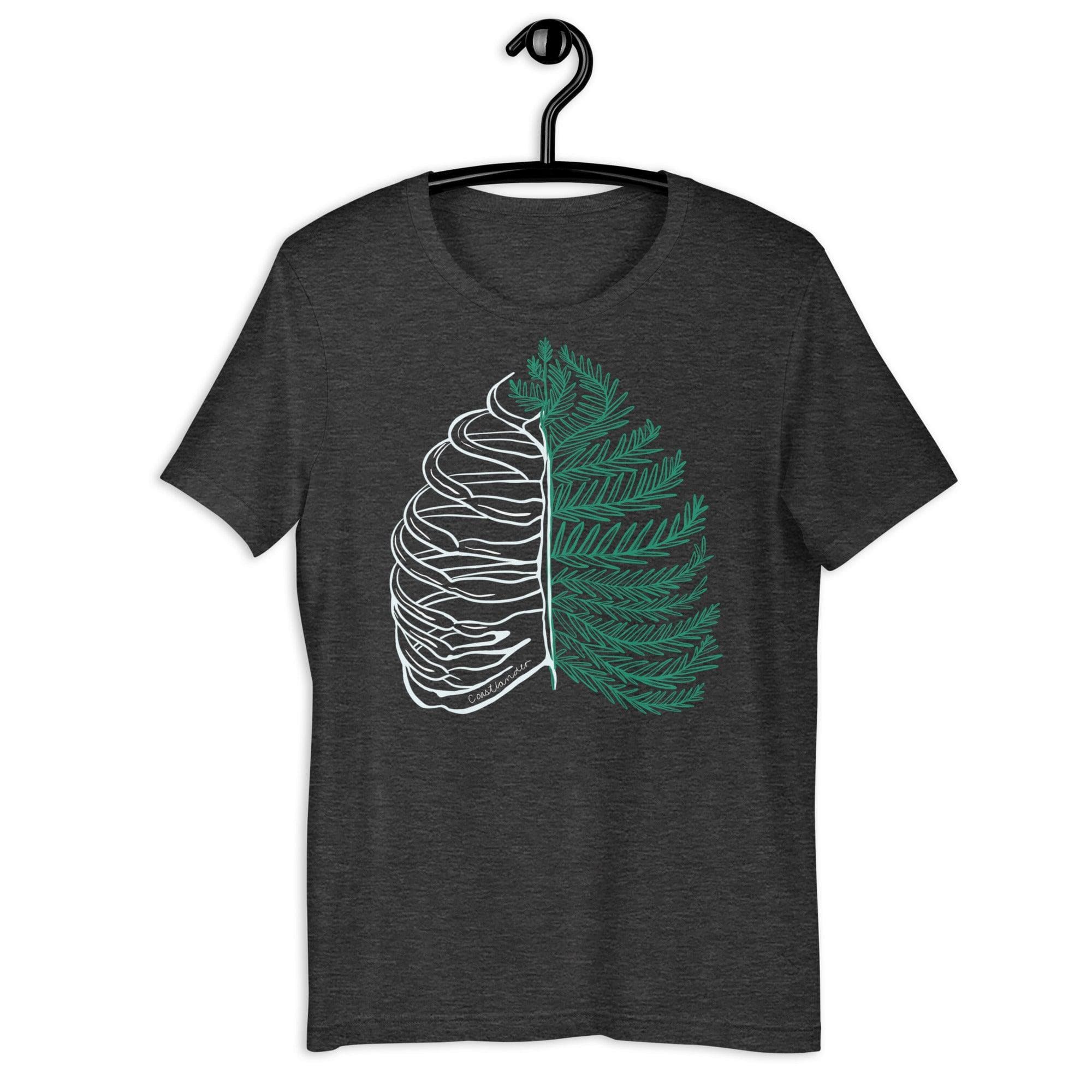 Design of Rib Cage - Fern - Plant - Unisex t-shirt , the colour is Dark Grey Heather