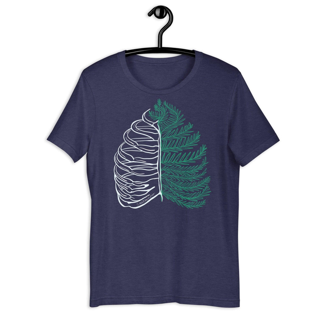Design of Rib Cage - Fern - Plant - Unisex t-shirt , the colour is Heather Midnight Navy