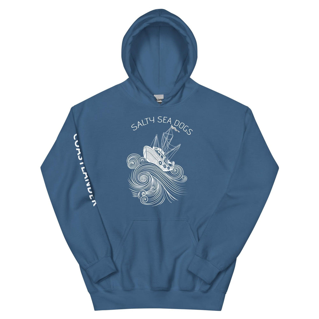 Design of Salty Sea Dogs - Unisex Hoodie , the colour is Indigo Blue