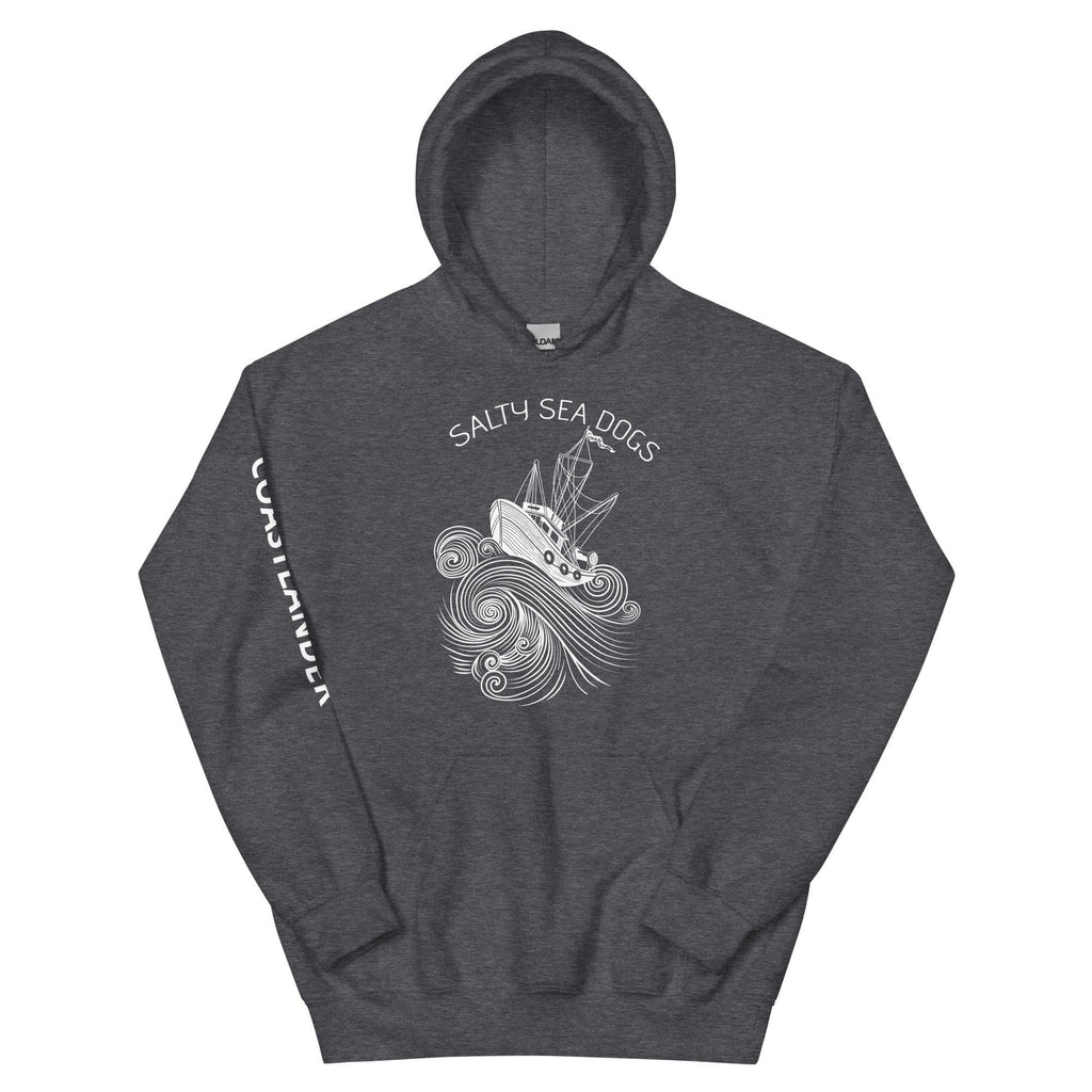 Design of Salty Sea Dogs - Unisex Hoodie , the colour is Dark Heather