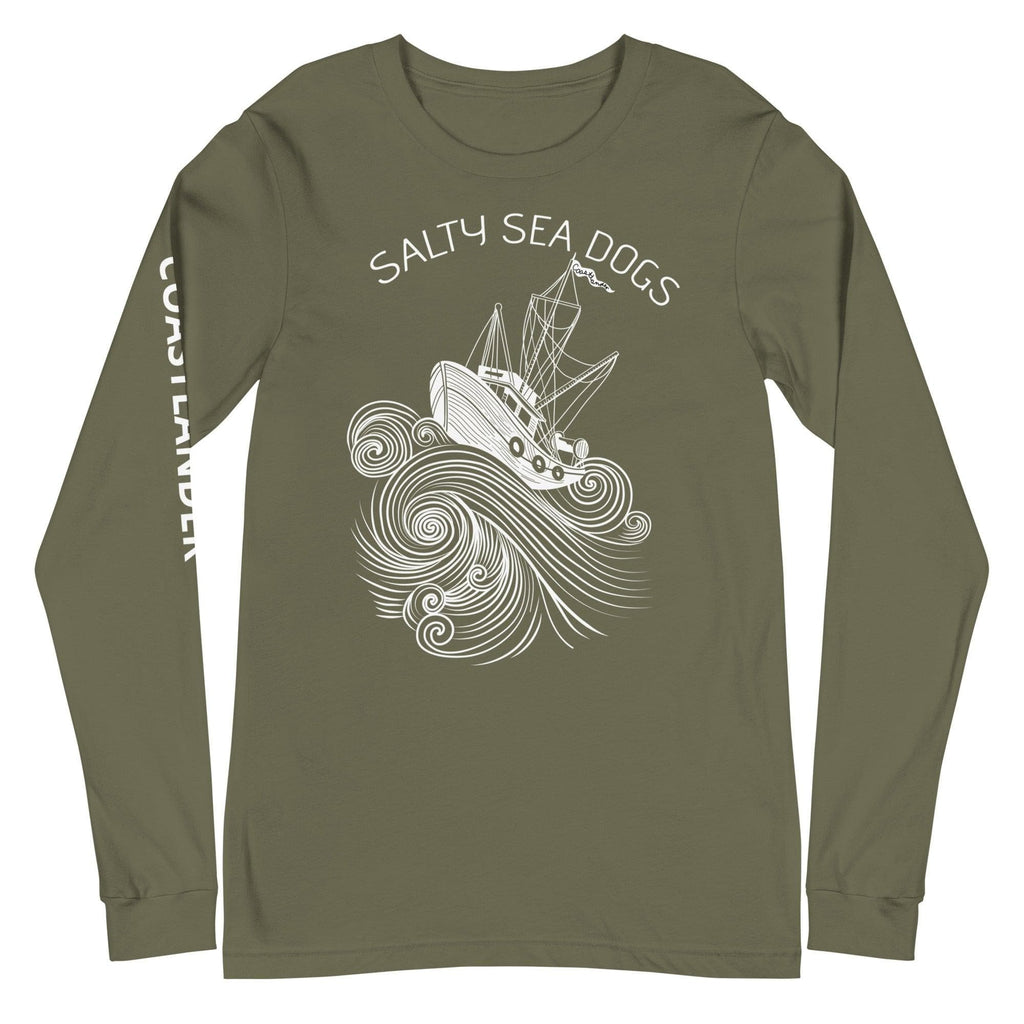 Design of Salty Sea Dogs - Unisex Long Sleeve Tee , the colour is Military Green