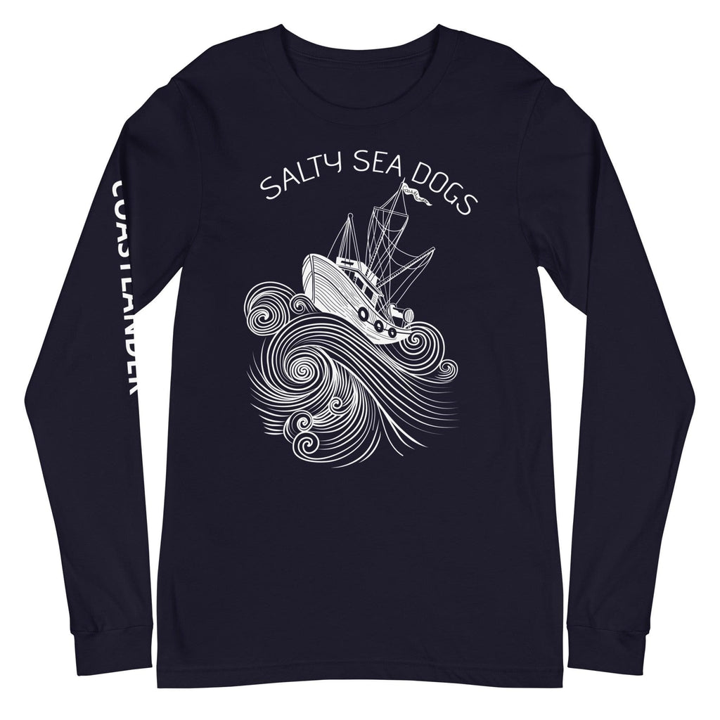 Design of Salty Sea Dogs - Unisex Long Sleeve Tee , the colour is Navy