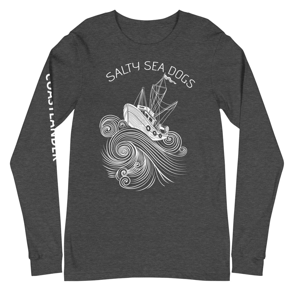 Design of Salty Sea Dogs - Unisex Long Sleeve Tee , the colour is Dark Grey Heather