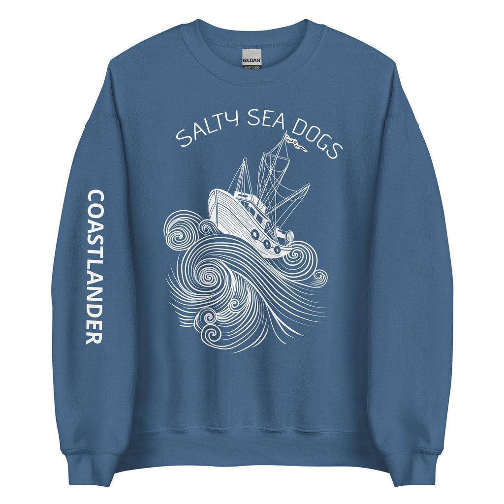 Design of Salty Sea Dogs - Unisex Sweatshirt , the colour is Indigo Blue