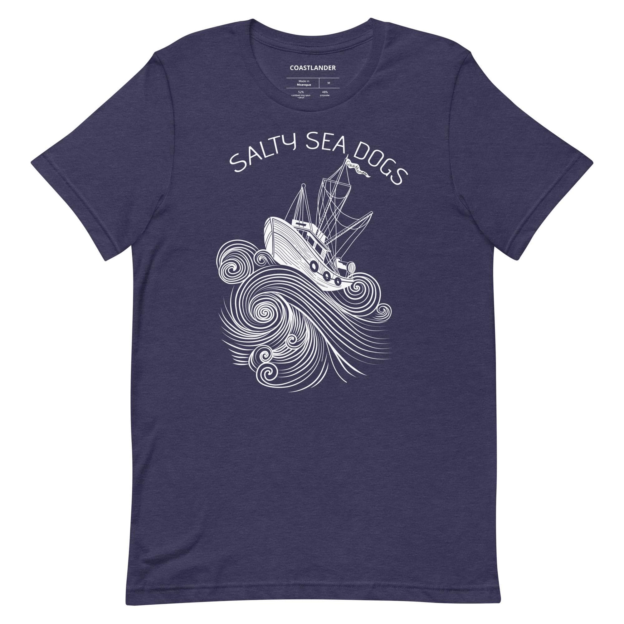 Design of Salty Sea Dogs - Unisex t-shirt , the colour is Heather Midnight Navy