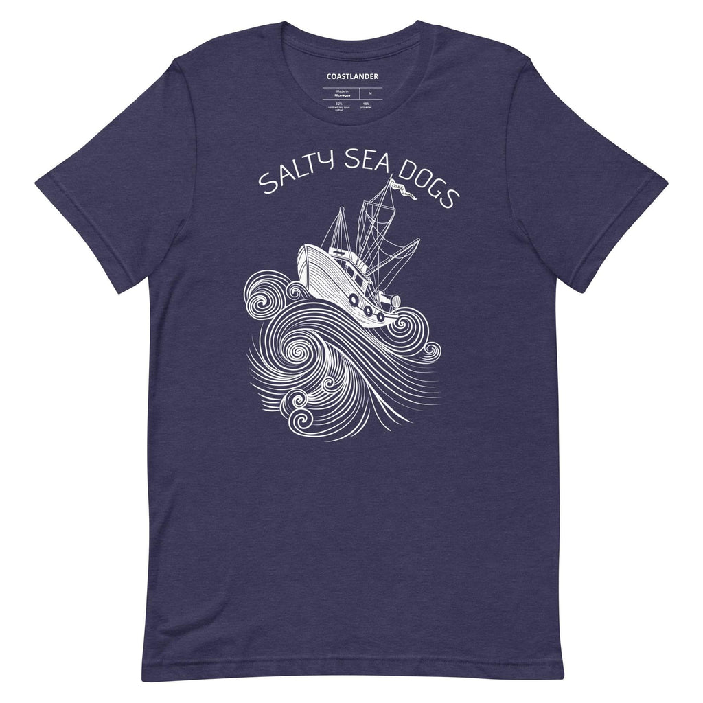 Design of Salty Sea Dogs - Unisex t-shirt , the colour is Heather Midnight Navy